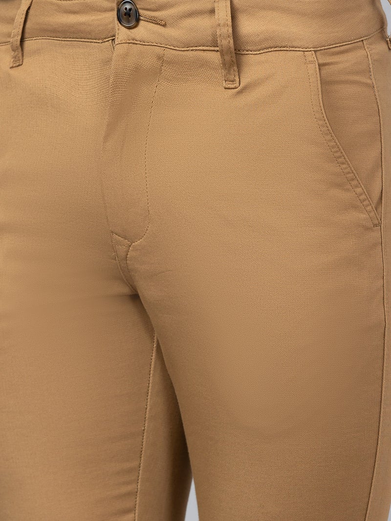 Globus Men Caramel Solid Cotton Casual Slim Fit Chinos - Image 4